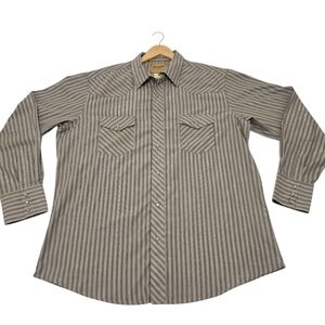 Wrangler Western Pearl Snap Long Sleeve Shirt, Gray/Silver Stripes, Mens Size XL